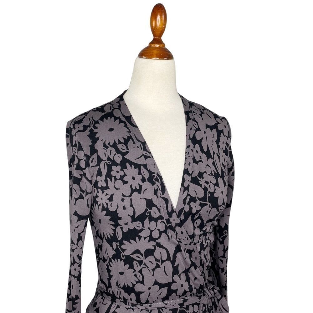 Boden Soft Jersey Long Sleeve Wrap Dress Purple Grey Size 6 Long - Picture 5 of 8
